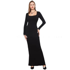 Two-in-one With Lining Double-layer Belly Contracting Hip Lifting Long Sleeve Narrow Dress (Option: Black-S)