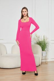 Two-in-one With Lining Double-layer Belly Contracting Hip Lifting Long Sleeve Narrow Dress (Option: Pink-S)